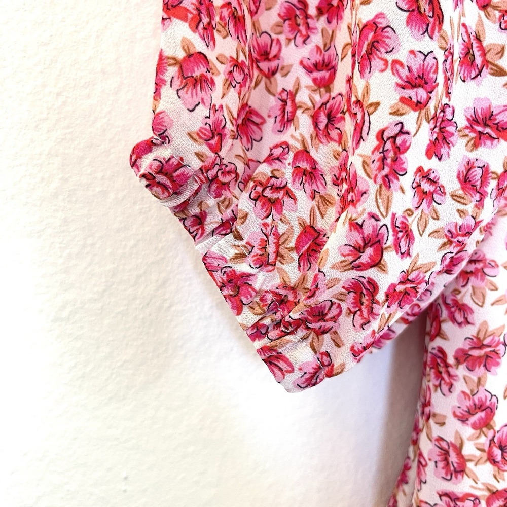 Code X Mode Womens Floral Maxi Dress Size S Pink Red Boho Cottagecore Peasant - Picture 3 of 11